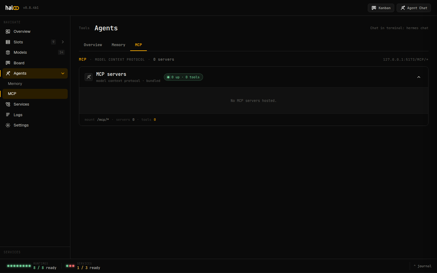 MCP tab showing tool and resource inventory